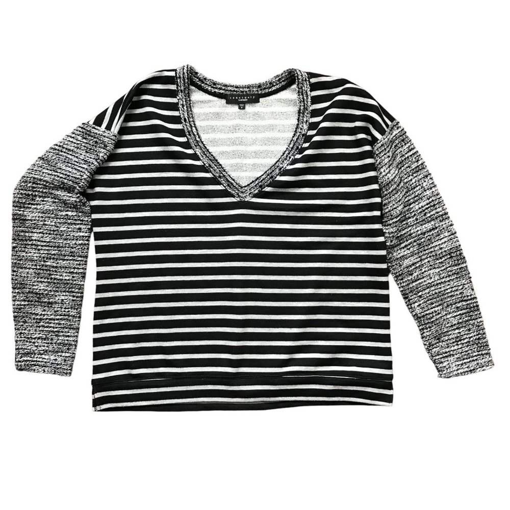 Sanctuary Women's‎ Oversized V-Neck Knit Top Boxy Size Small Black White Striped
